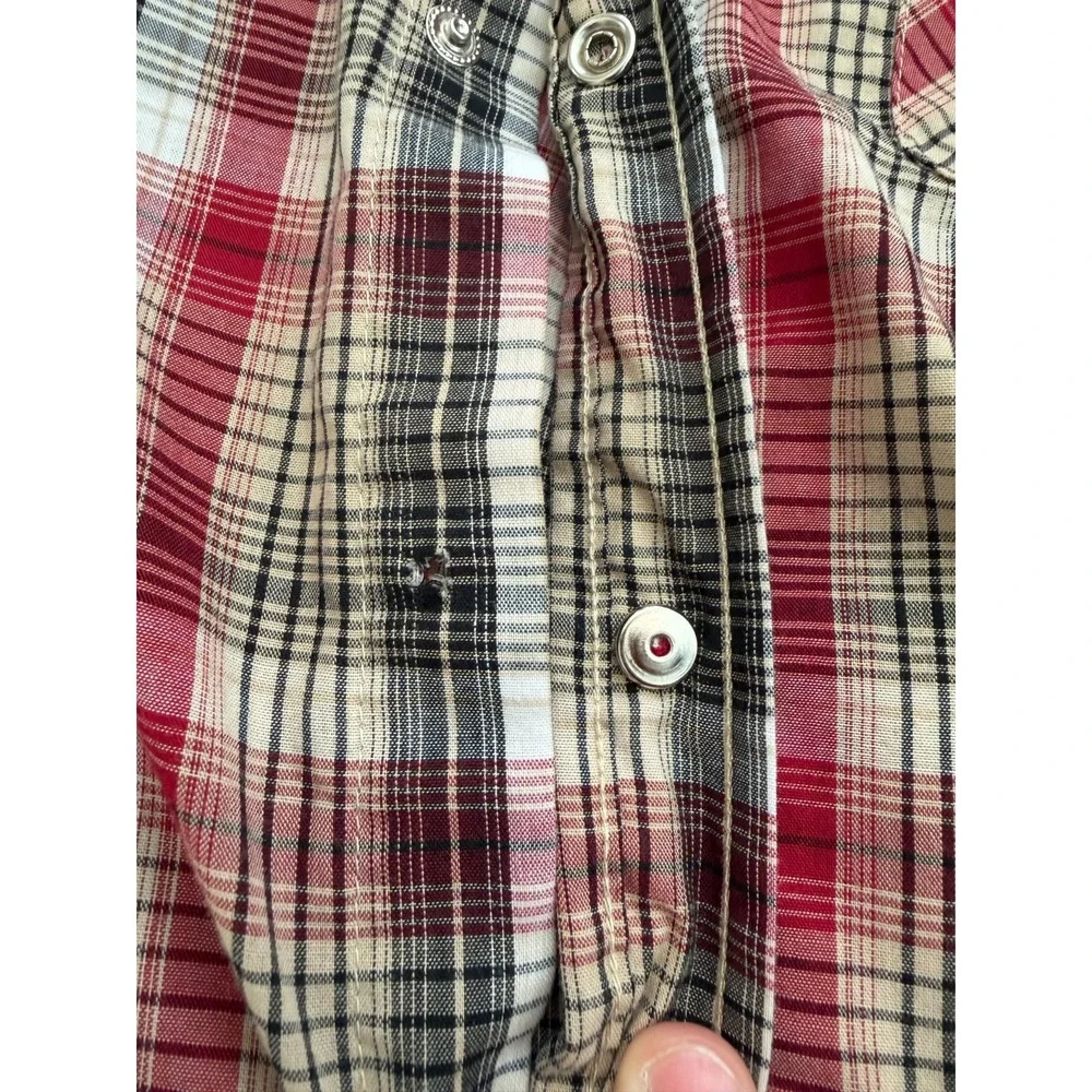Plains‎ Western Wear Pearl Snap Shirt Mens Large Red Black Cowboy Long Sleeve